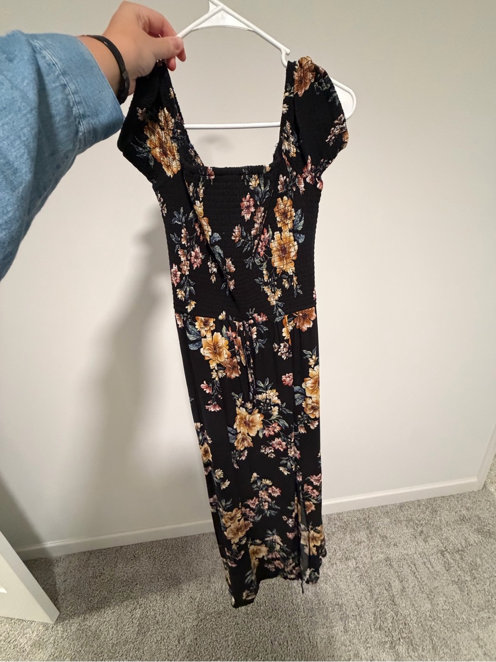 Xhilaration Black Maxi Dress with Yellow and Cream Floral Print